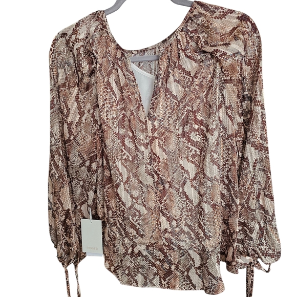 Parker Brown and Tan Snake Print Blouse - Picture 6 of 7